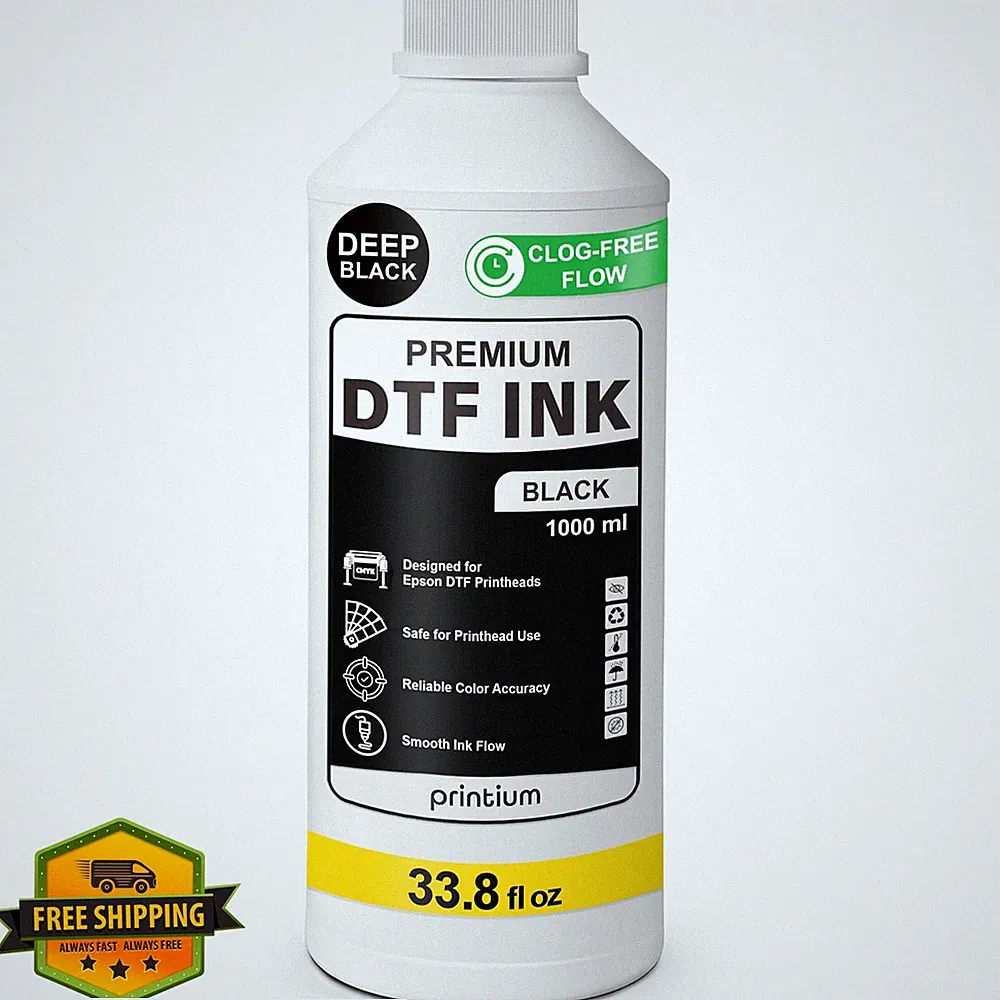 DTF Ink Black 1000ml Refill High Opacity Clog-Free for DTF Printheads