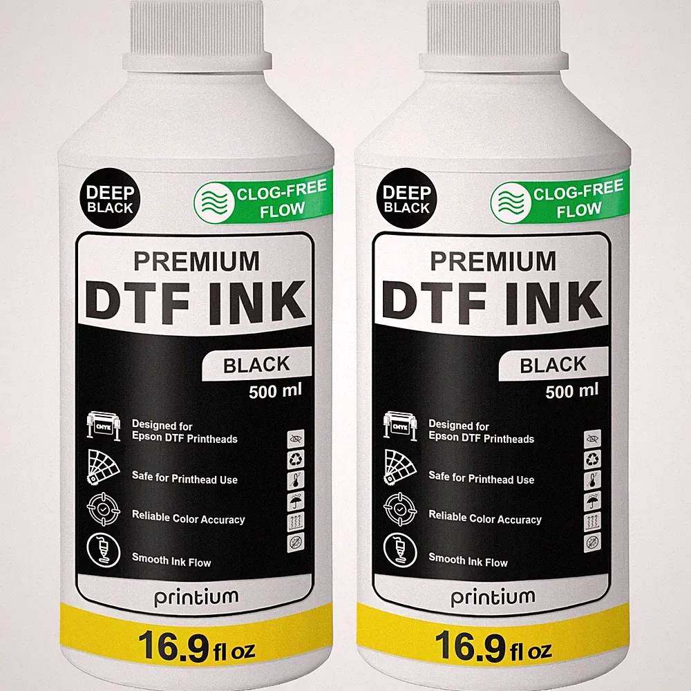 DTF Ink Black Bundle 2 Pack 16.9 fl oz (500 ml) Refill High Opacity Clog-Free