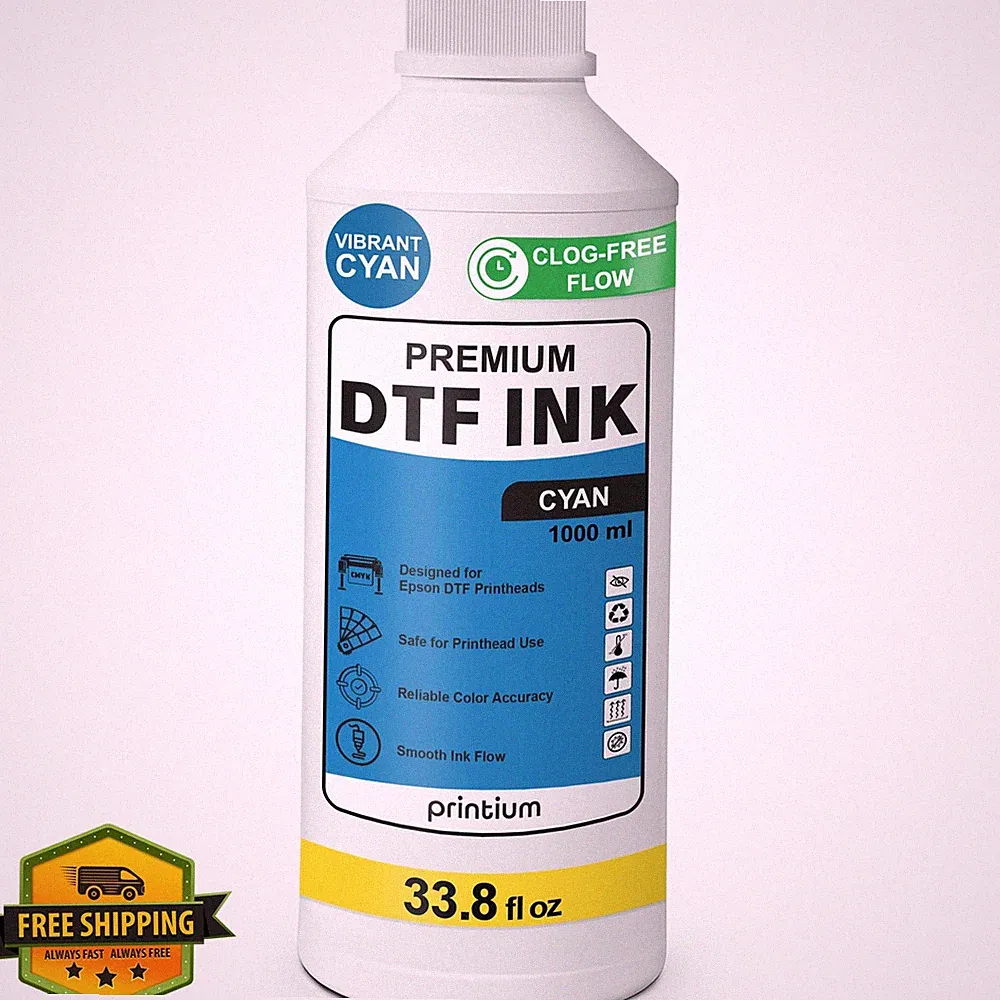 DTF Ink Cyan 1000ml Refill Vivid Color Clog-Free DTF Printhead Ink