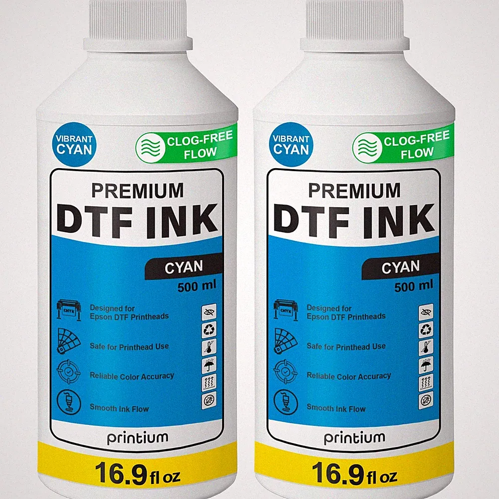 DTF Ink Cyan Bundle 2 Pack 16.9 fl oz (500 ml) Refill High Opacity Clog-Free
