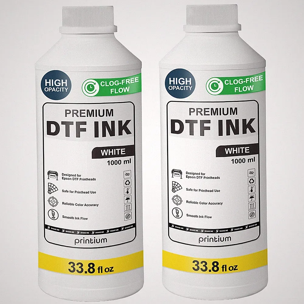 DTF Ink White 2 Pack 33.8 fl oz (1000 ml) Refill High Opacity Clog-Free Formula