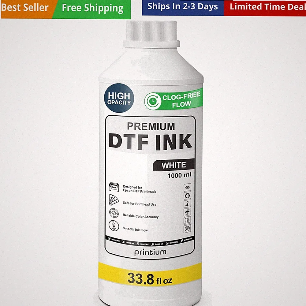 DTF Ink White 33.8 fl oz 1000 ml Refill – High Opacity, Clog-Free Formula – C...