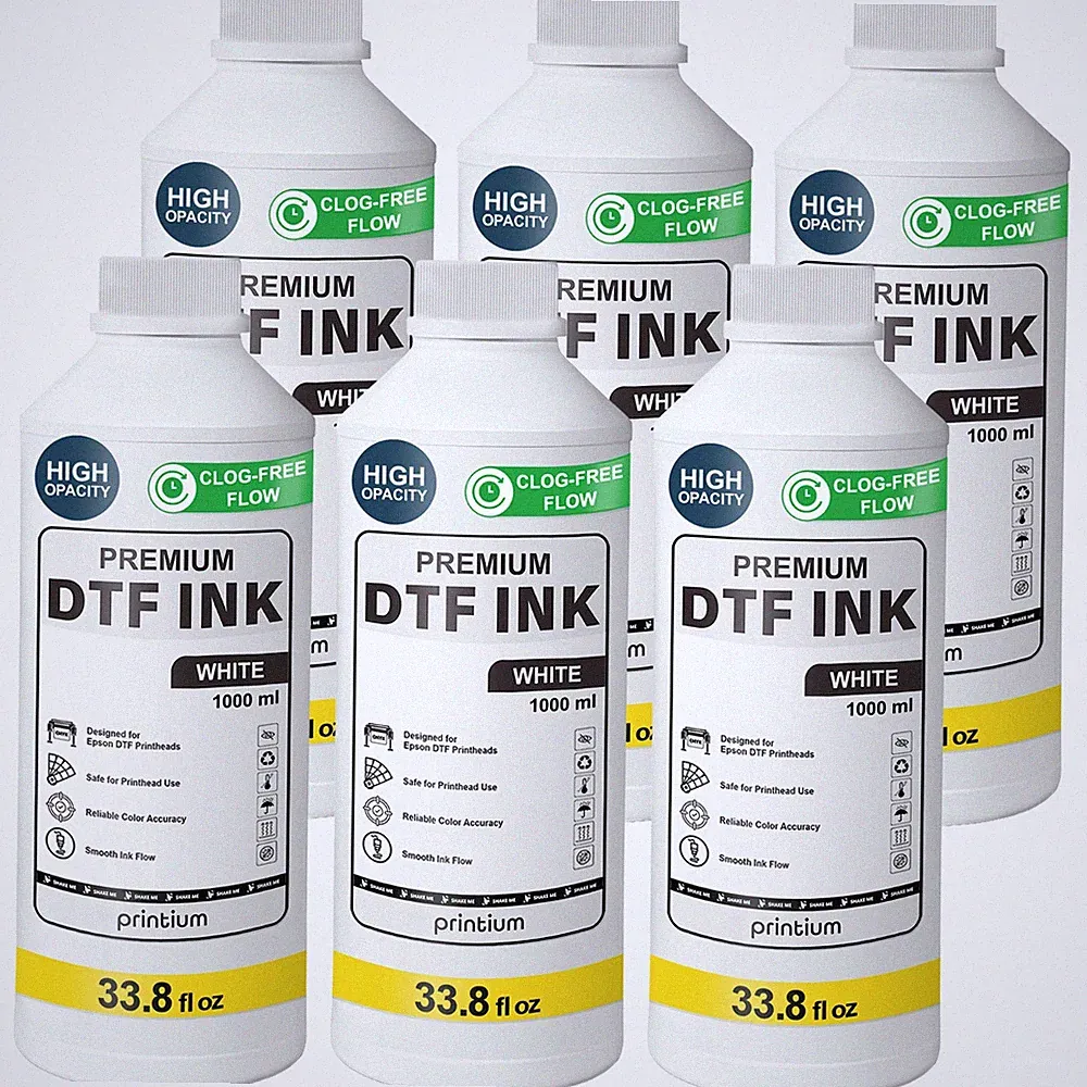DTF Ink White 6 Pack 33.8 fl oz (1000 ml) Refill High Opacity Clog-Free Formula
