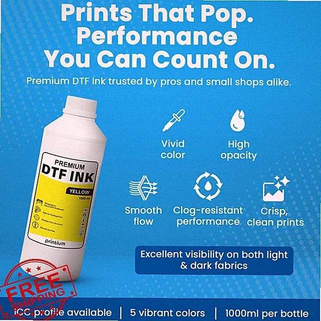 DTF Ink Yellow 1000ml Refill High Opacity Clog-Free Printheads