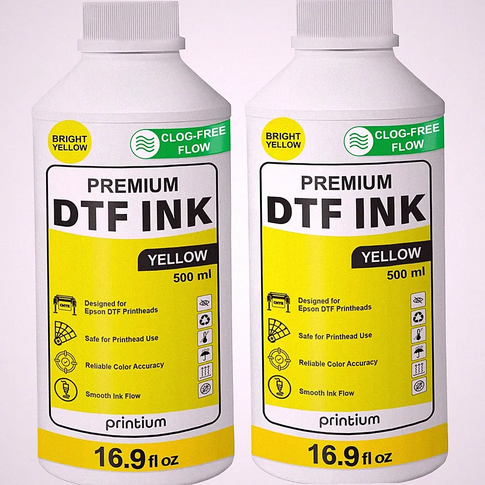DTF Ink Yellow Bundle 2 Pack 16.9 fl oz (500 ml) Refill High Opacity Clog-Free