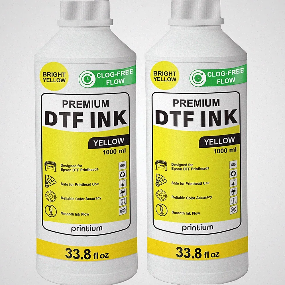 DTF Ink Yellow Bundle 2 Pack 33.8 fl oz (1000 ml) Refill High Opacity Clog-Free