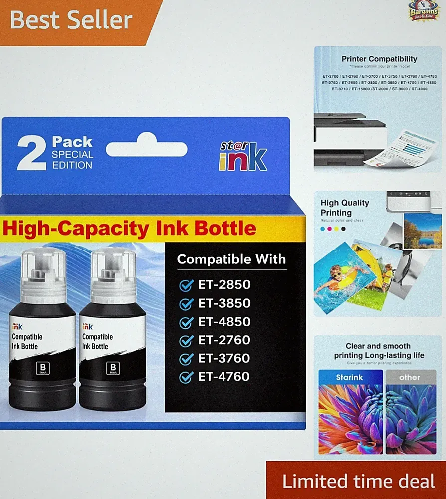 High Capacity 502 Black Ink Refill - Auto Stop Design for Clog-Free Printing